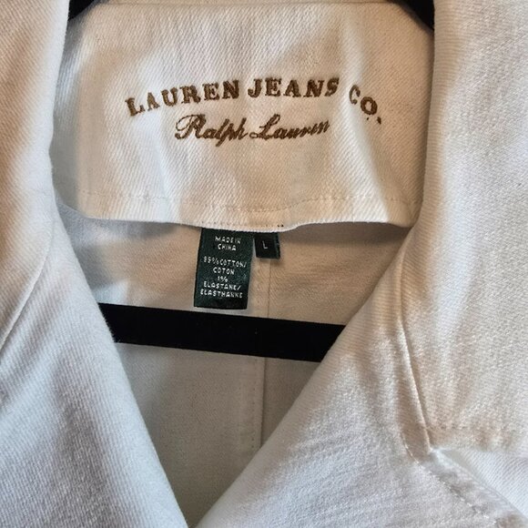 LAUREN JEANS CO RALPH LAUREN SIZE LARGE WOMENS JACKET MILITARY STYLE WHITE DENIM - Picture 2 of 10